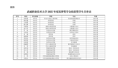 武威職業(yè)技術(shù)大學(xué)關(guān)于2025年度筑夢(mèng)獎(jiǎng)學(xué)金評(píng)選結(jié)果的公示